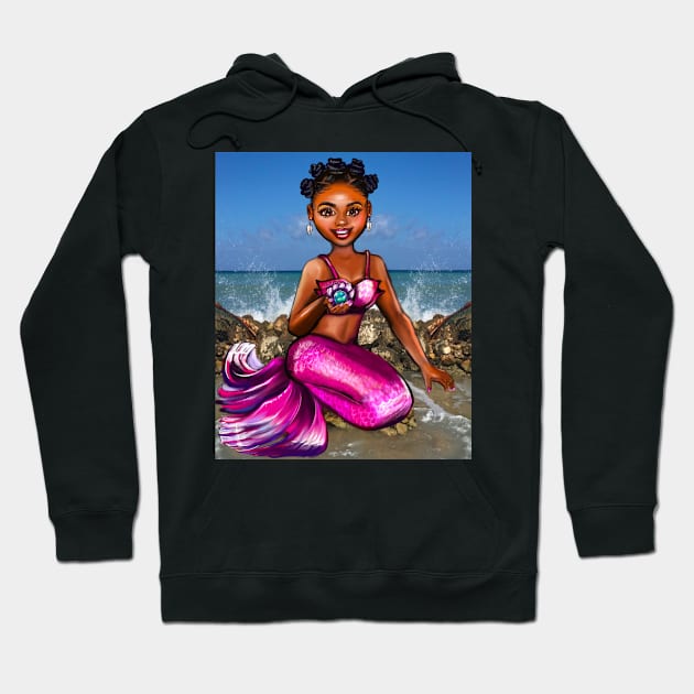 Mermaid Anime mermaid holding a rare black pearl #2 Afro hair in Bantu knots  and caramel brown skin - light background Hoodie by Artonmytee